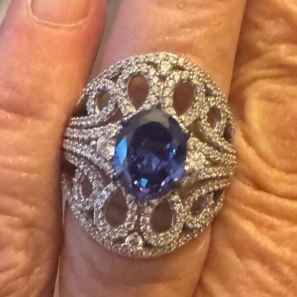 Unique Tanzanite and white color CZ ring - Picture 1 of 7